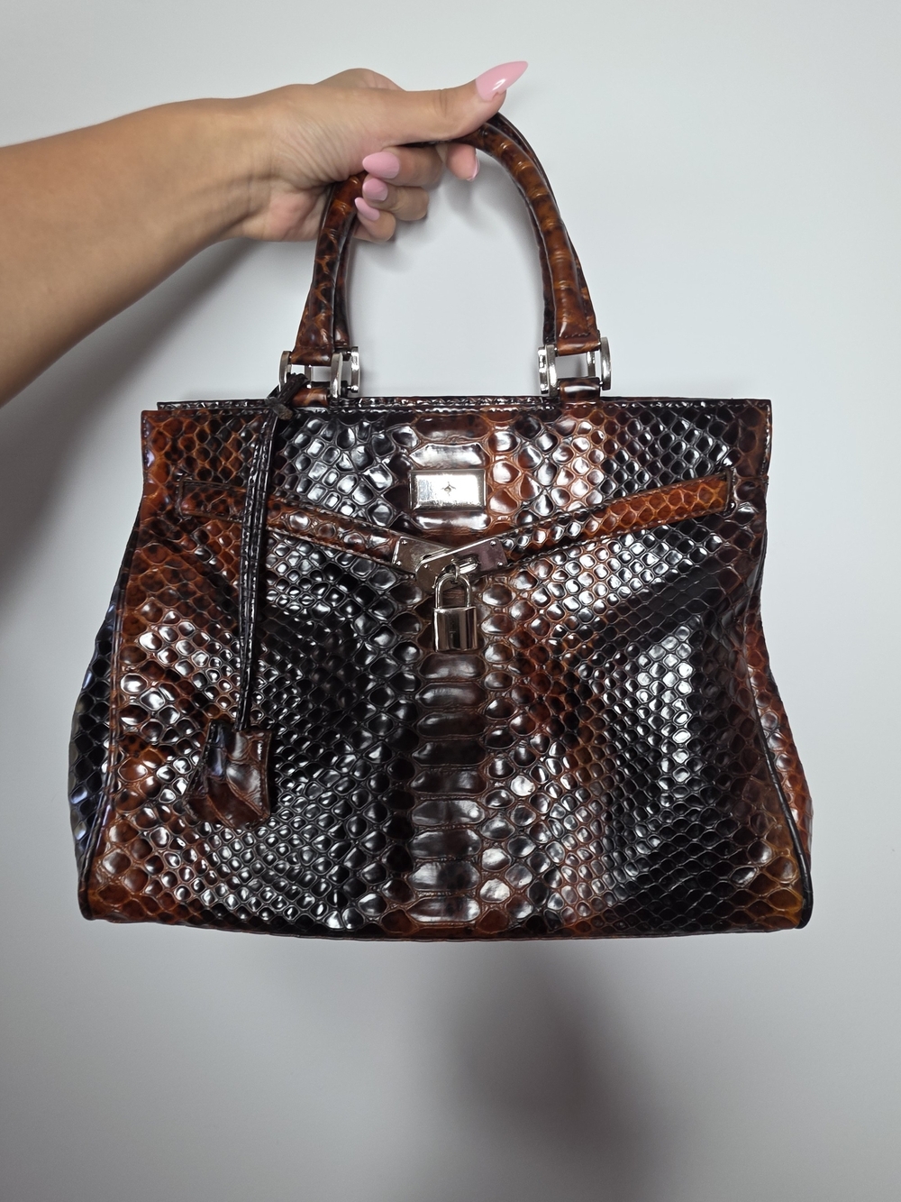 Danier Leather Brown Croc-Embossed Top Handle Bag
